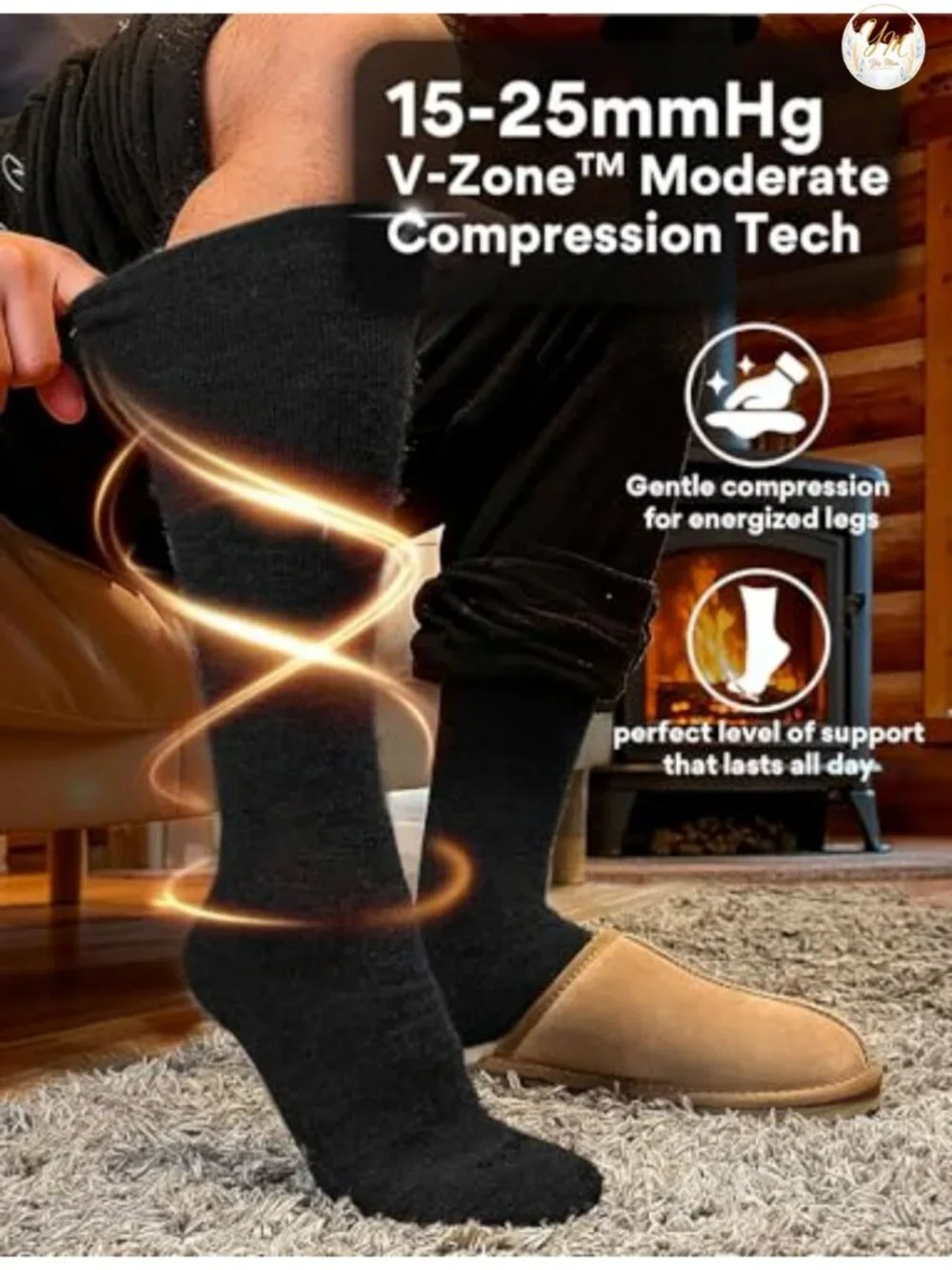Alpaca Wool Knee-High Compression Socks 15-25mmHg for Hiking Skiing